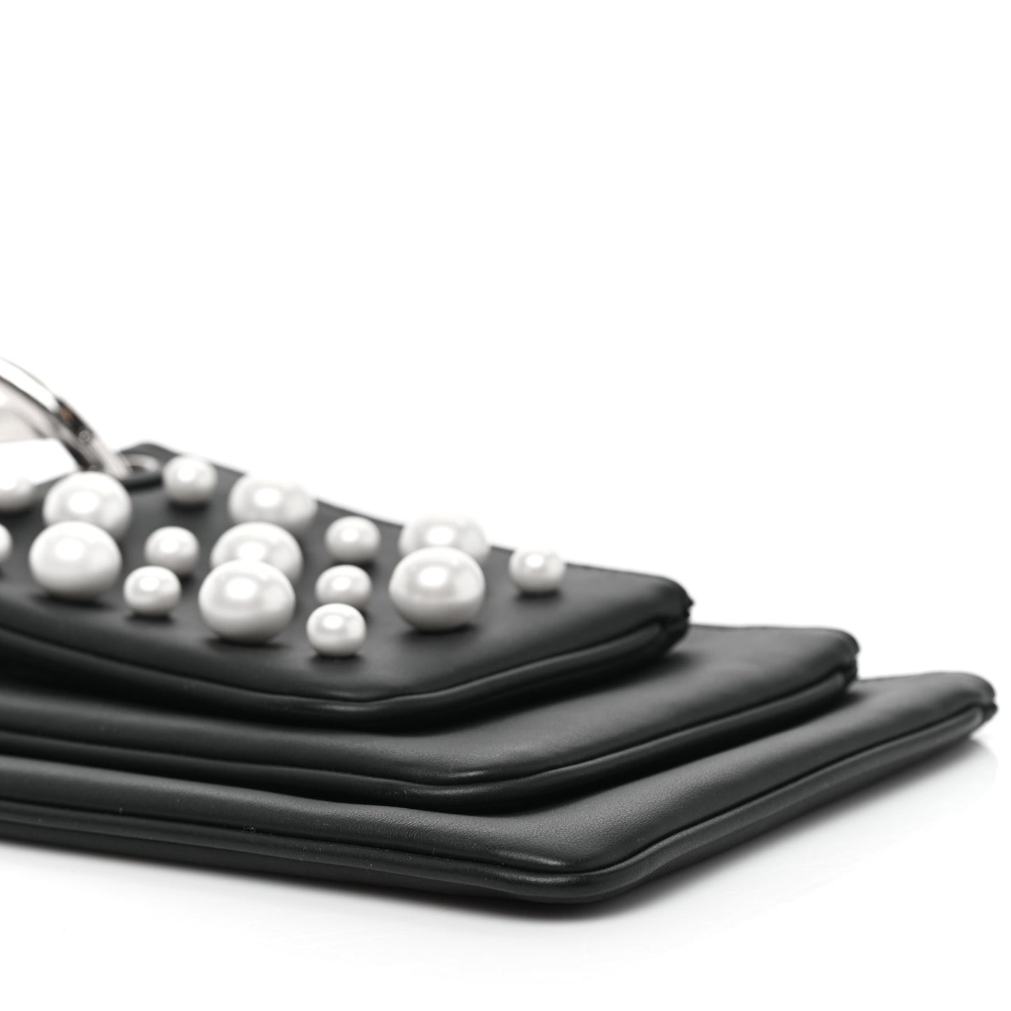 Calfskin Pearl F is Fendi Embellished Triplette Pouch Set Black