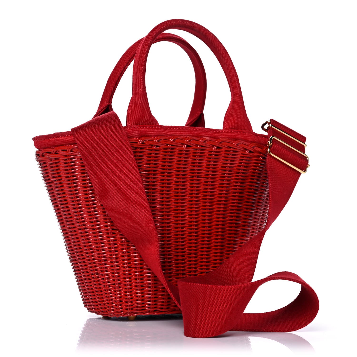 Prada Wicker Canvas Shoulder Bag Rosso 2 of 13