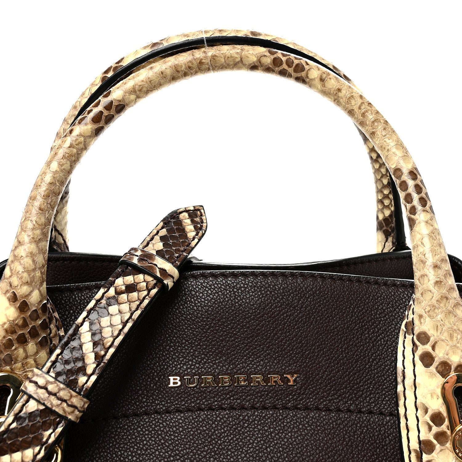 Burberry Grainy Calfskin Snakeskin Small Milton Satchel  Brown Natural 7 of 9