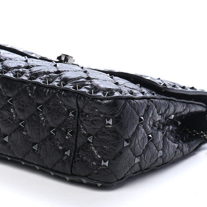 Valentino Garavani Craquele Nappa Medium Rockstud Spike Shoulder Bag Black 8 of 8