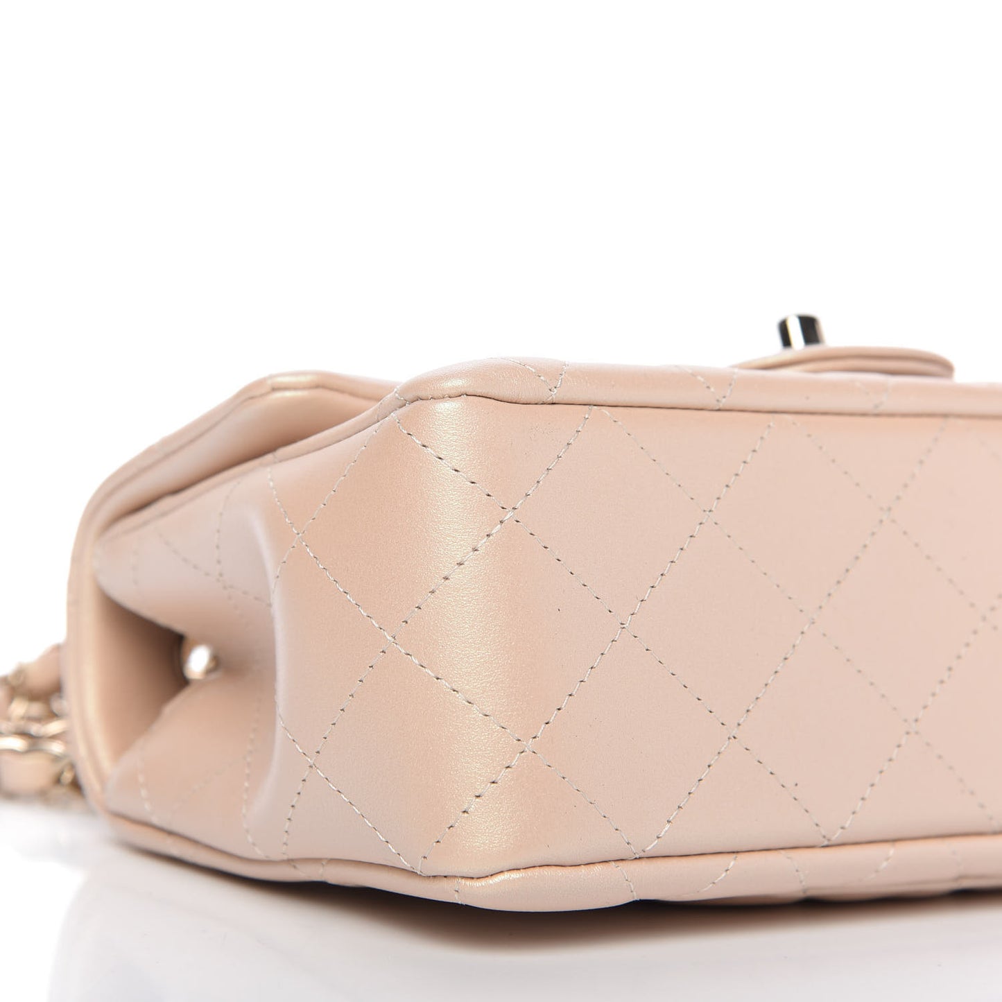 Iridescent Calfskin Quilted Mini Rectangular Flap Beige