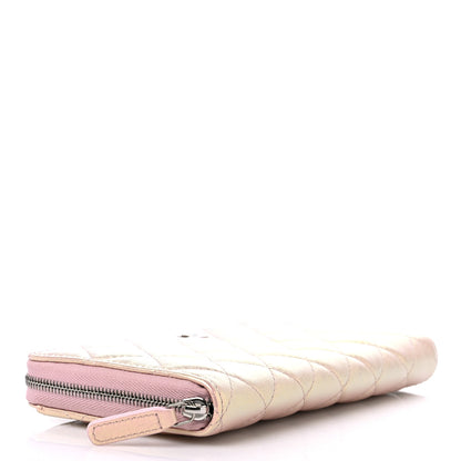 Chanel Iridescent Lambskin Quilted Large Gusset Zip Around Wallet Pink 4 of 11