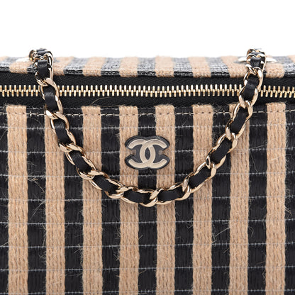 Chanel Raffia Jute Striped Small Vanity Case With Chain Black Beige 10 of 11