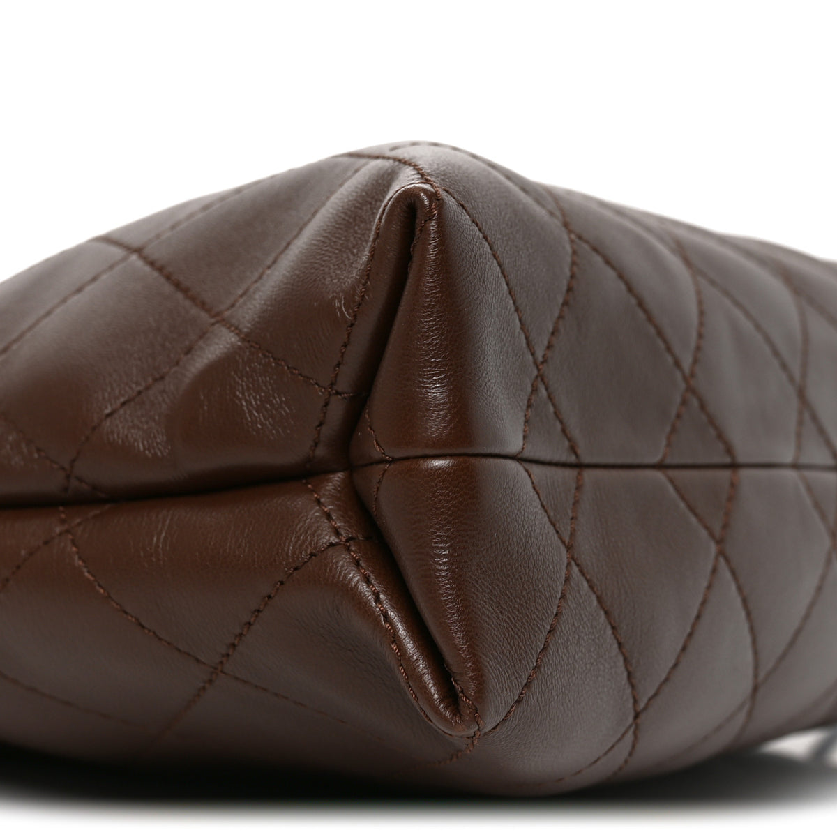 Lambskin Quilted Drawstring Shopping Bag  Dark Brown