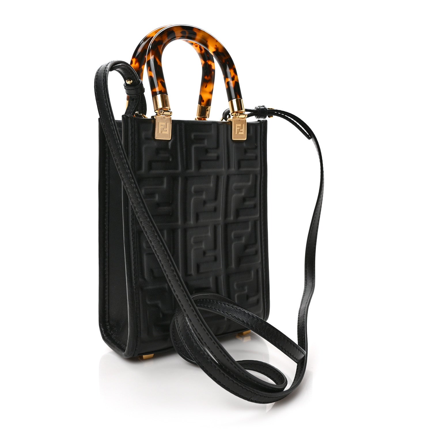 Fendi Vitello Plexiglass FF Embossed Mini Fendi Sunshine Shopper Tote Black 3 of 9