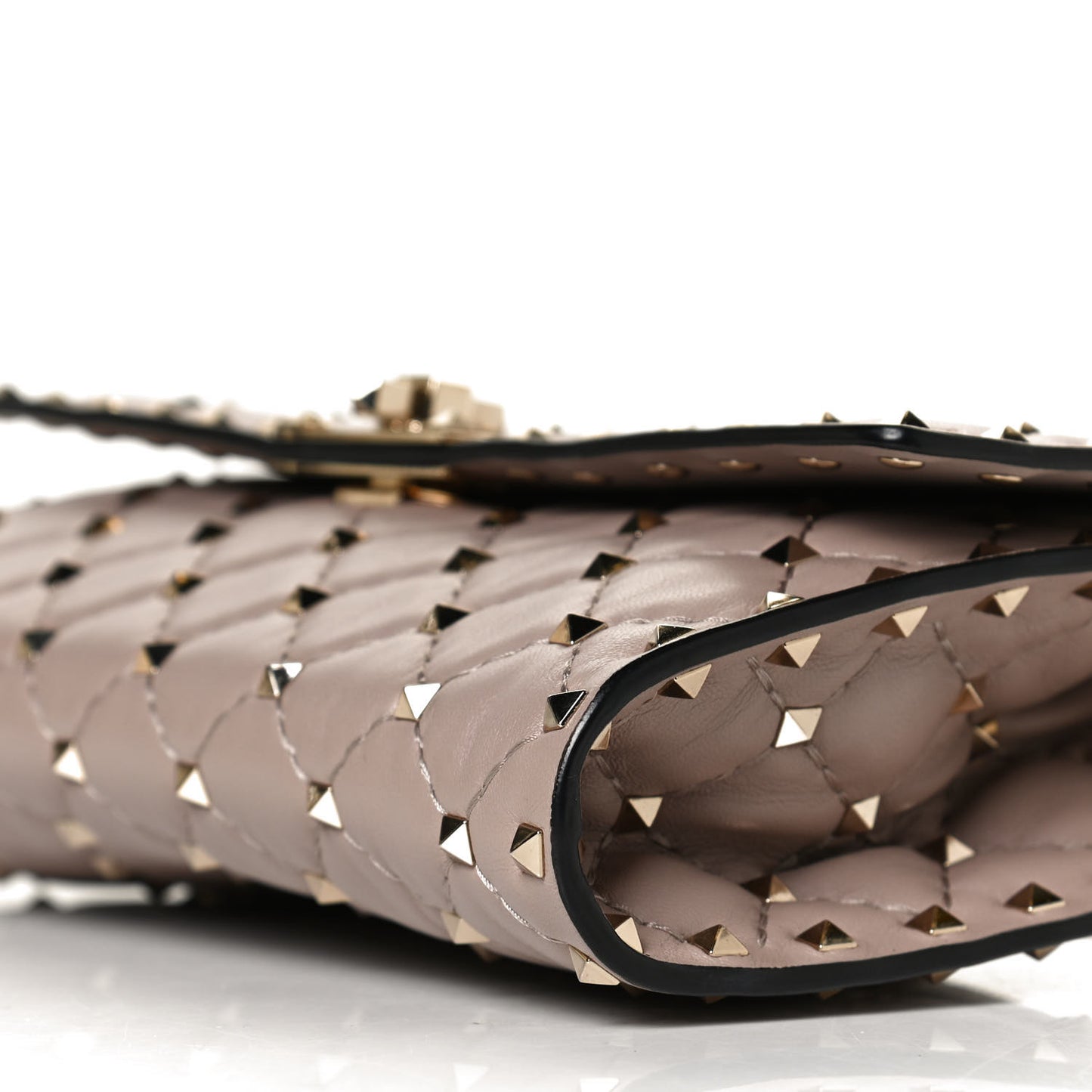 Lambskin Rockstud Spike Wallet on Chain Poudre