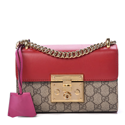 Gucci GG Supreme Monogram Calfskin Small Padlock Shoulder Bag Beige Hibiscus Red New Rosette 1 of 13