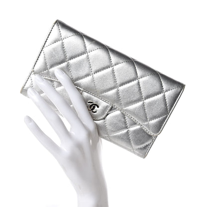 Chanel Metallic Lambskin Quilted Long Flap Wallet Silver 2 of 18