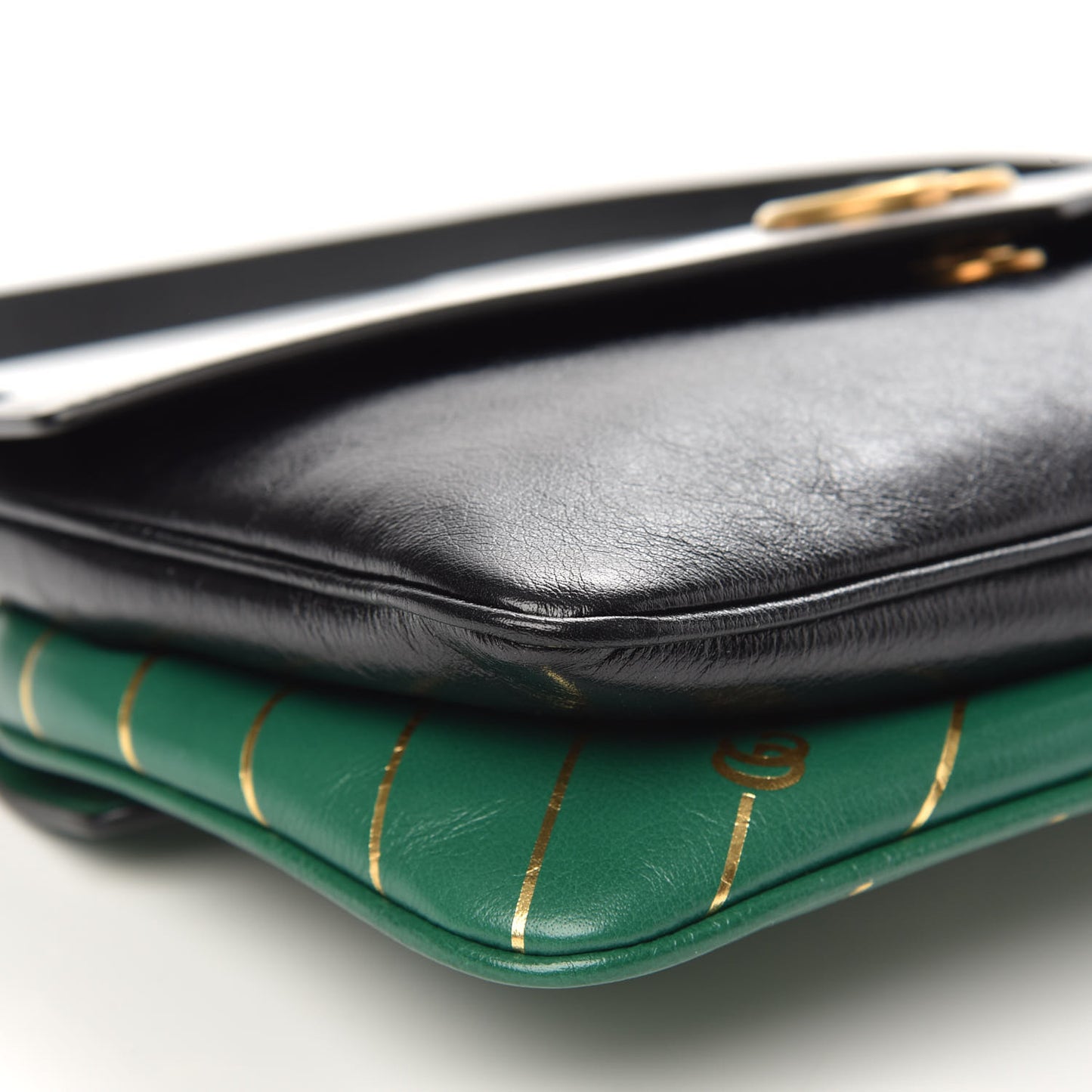 Calfskin Diagonal GG Medium Thiara Double Envelope Shoulder Bag Emerald Green Black