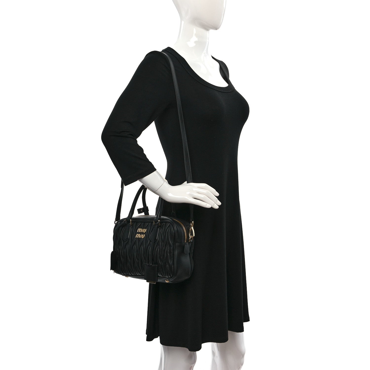 Miu Miu Nappa Matelasse Bauletto Top Handle Bag Black 2 of 8