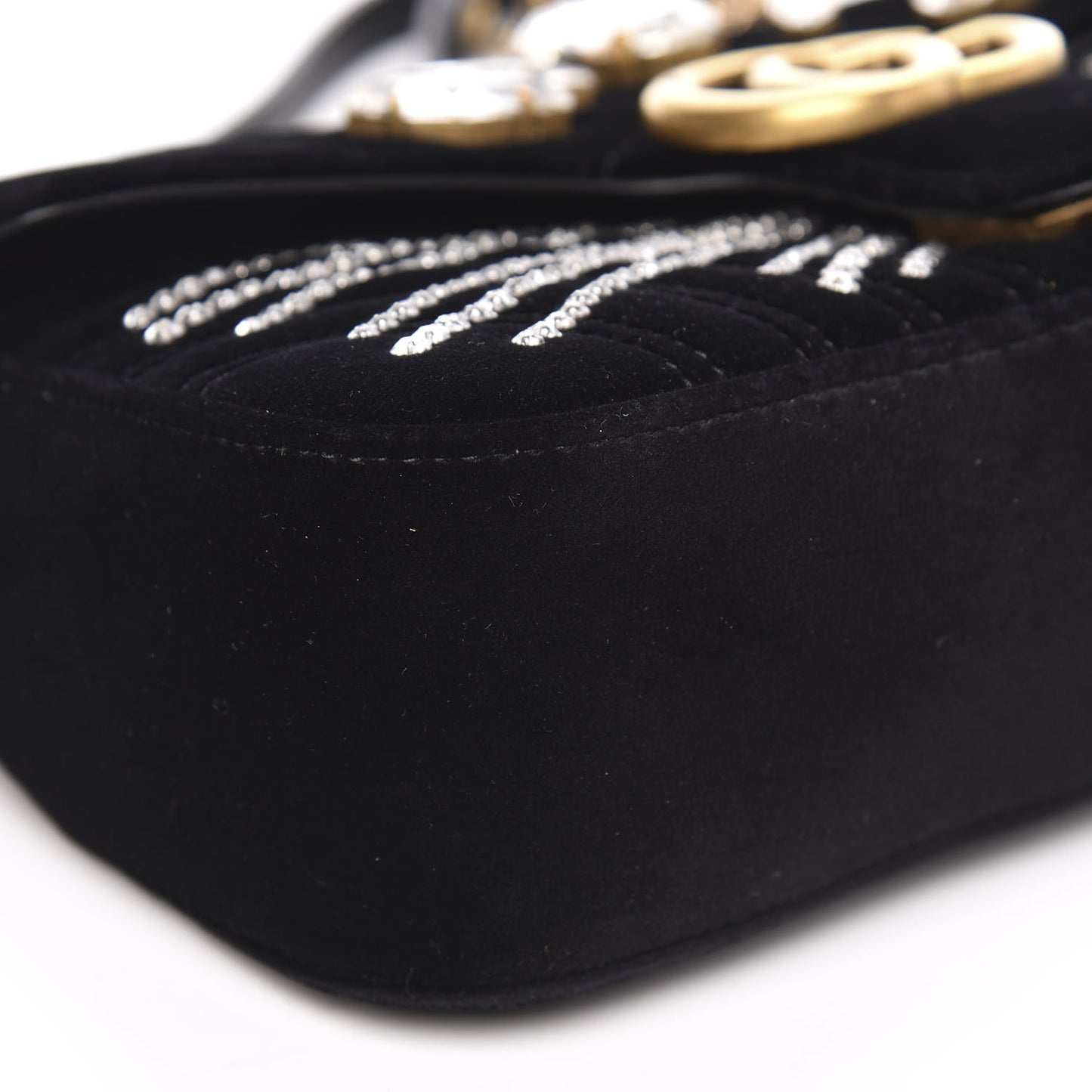 Velvet Matelasse Marquise Crystals Embroidered Small GG Marmont Shoulder Bag Black
