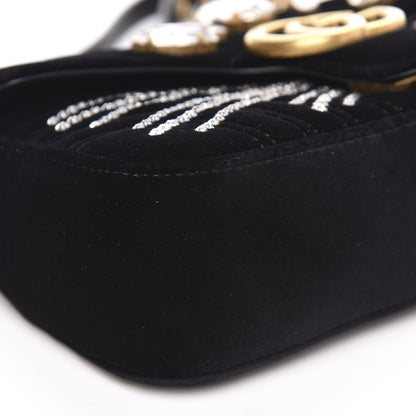 Gucci Velvet Matelasse Marquise Crystals Embroidered Small GG Marmont Shoulder Bag Black 8 of 12