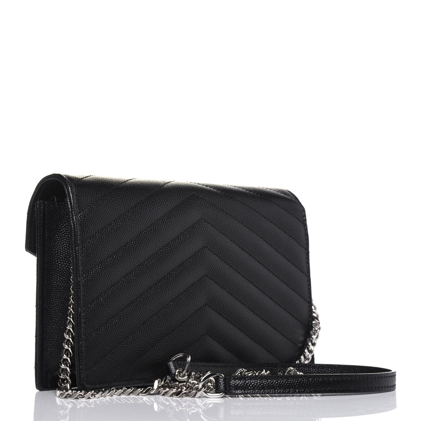 Grain De Poudre Matelasse Chevron Monogram Envelope Chain Wallet Black