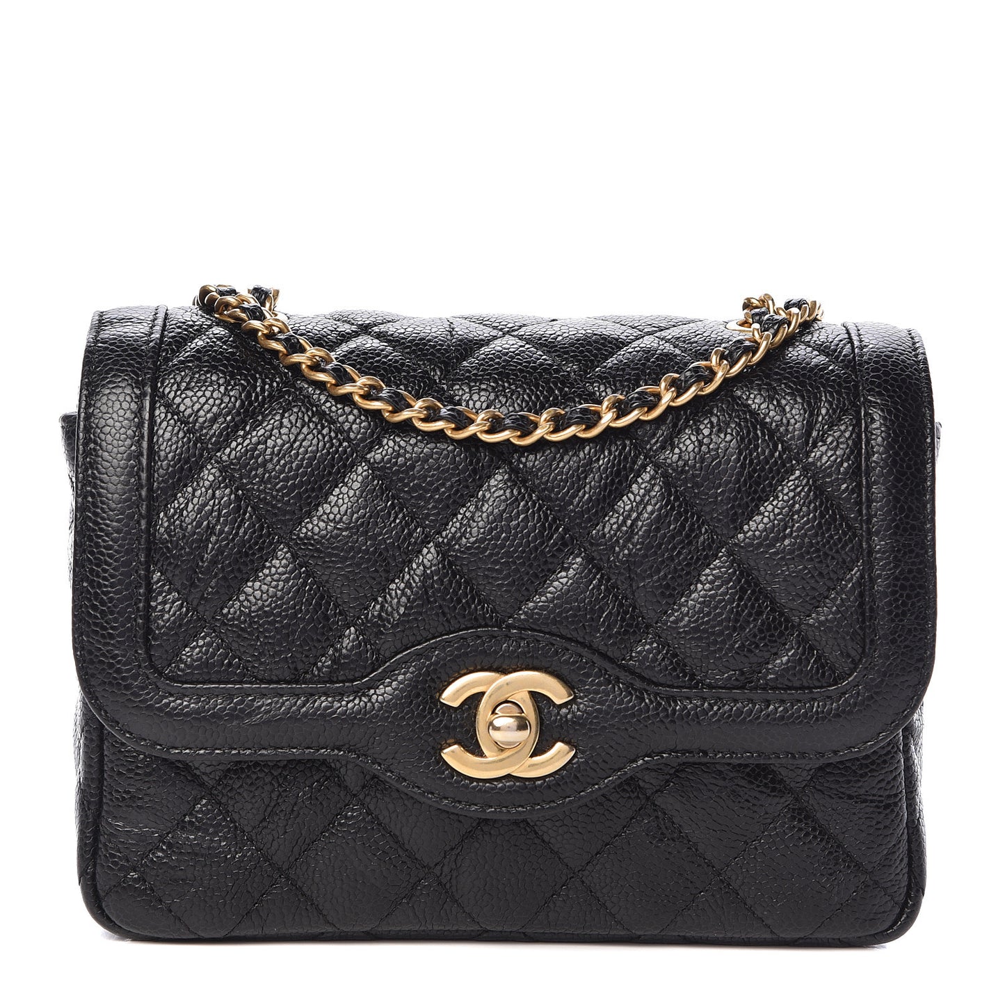 Crumpled Grained Calfskin Quilted Mini Two Tone Flap Black