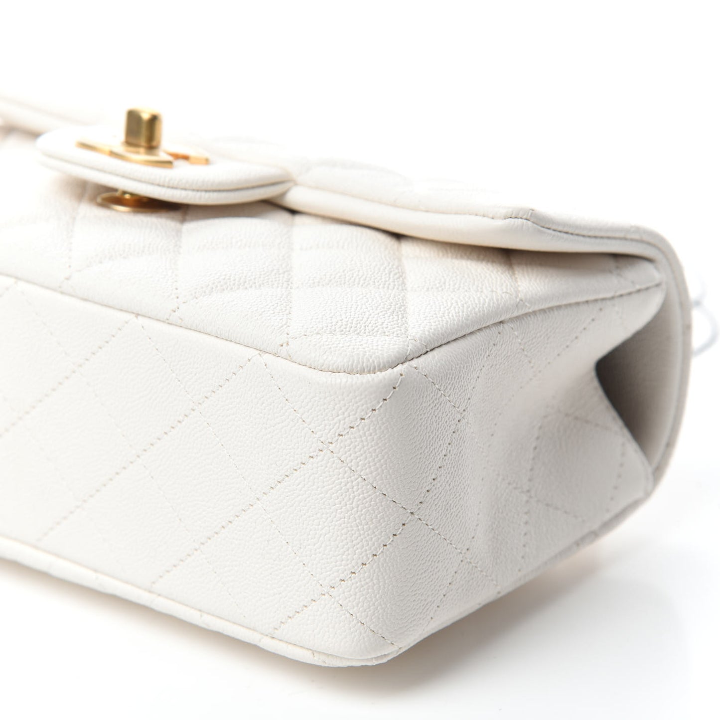 Caviar Quilted Mini Top Handle Rectangular Flap White