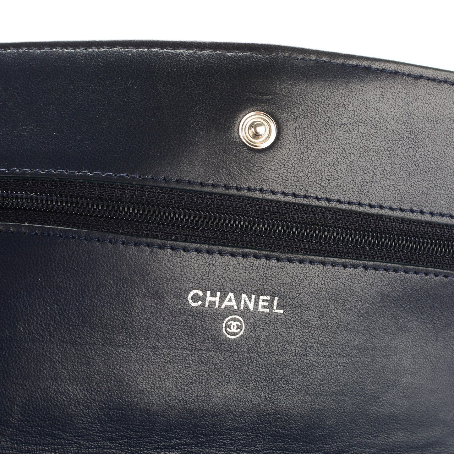 Lambskin Quilted Wallet On Chain WOC Navy Blue