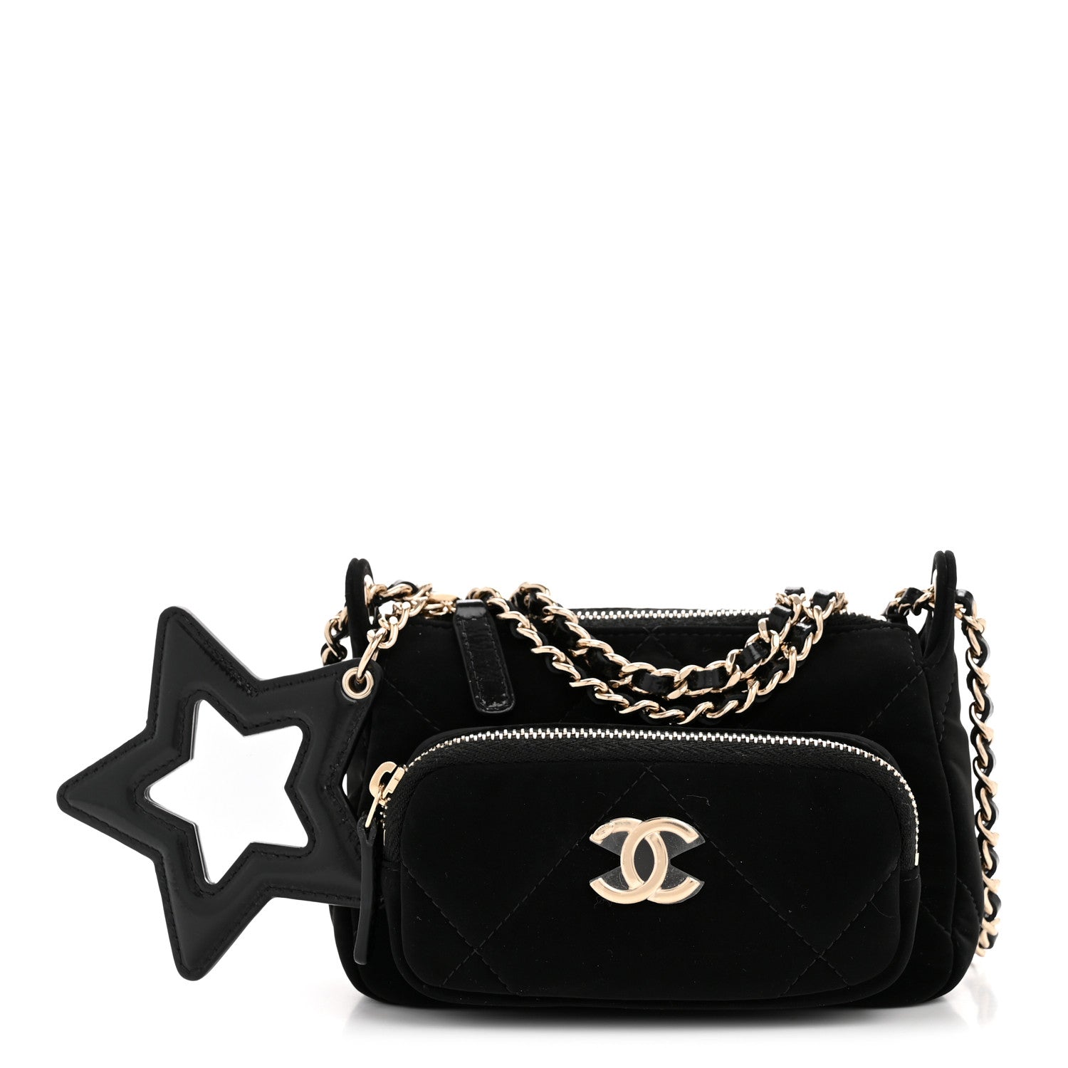 Chanel Velvet Effect Nylon Shiny Crumpled Calfskin Mini Quilted Chanel 25 Clutch With Chain Black 3 of 11