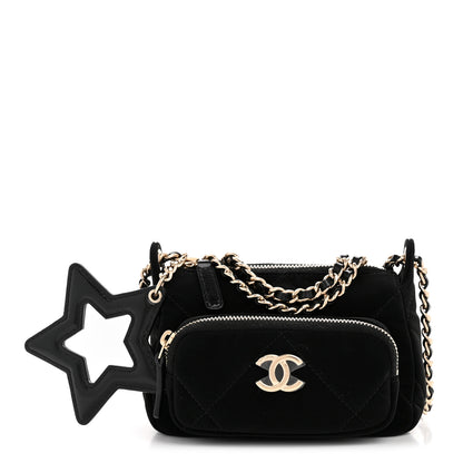 Chanel Velvet Effect Nylon Shiny Crumpled Calfskin Mini Quilted Chanel 25 Clutch With Chain Black 3 of 11