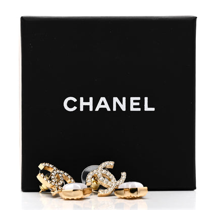 Chanel Metal Crystal Pearl CC Star Earrings Gold Pearly White 5 of 5