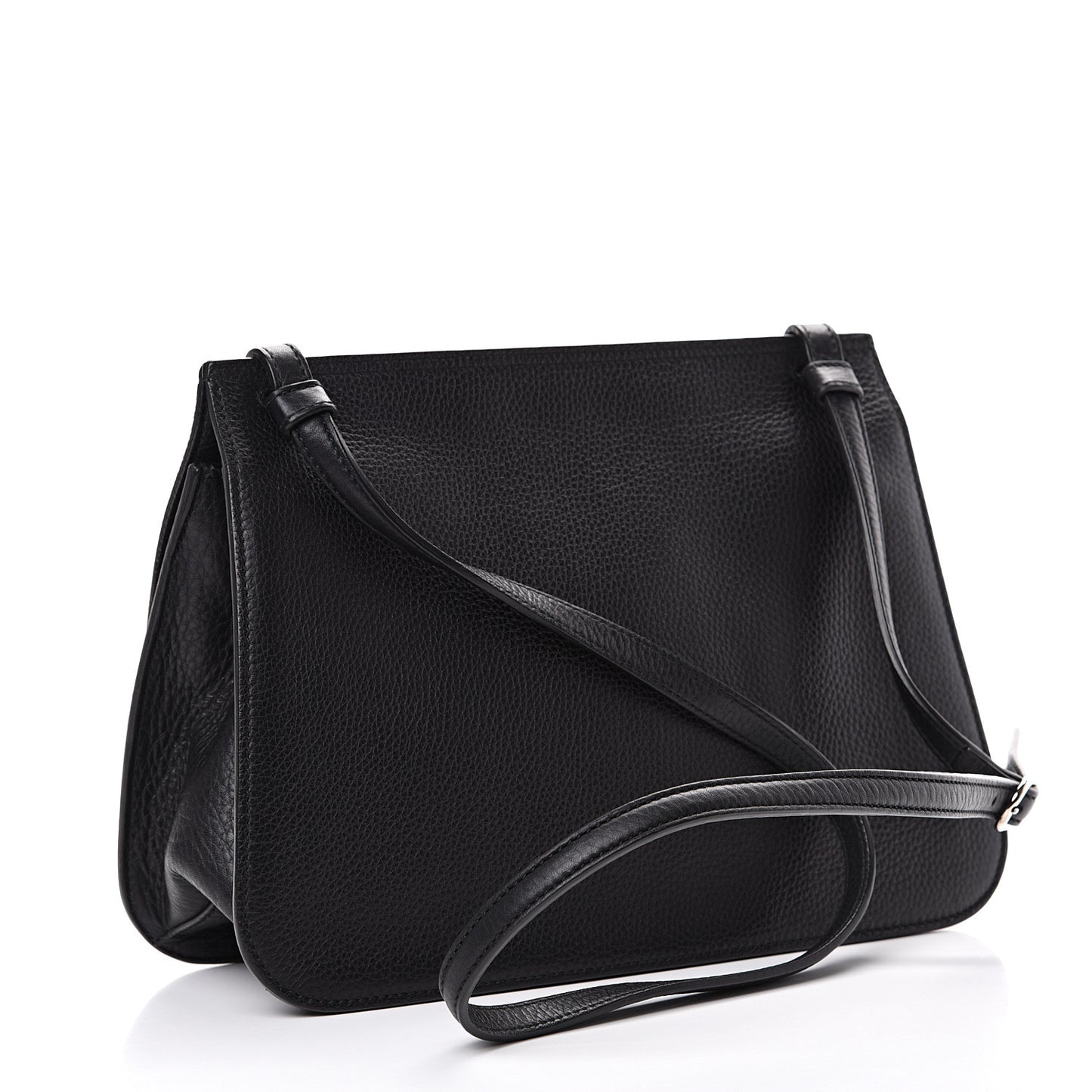 Pebbled Calfskin Medium Bamboo Daily Flap Shoulder Bag Black