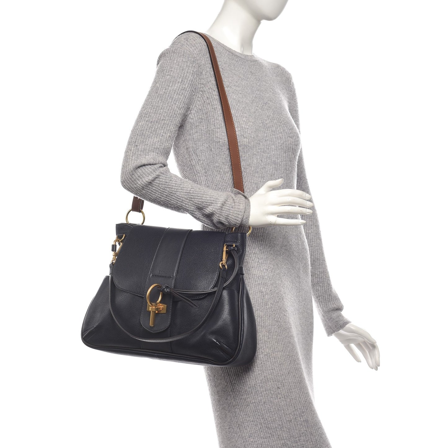 Grained Lambskin Calfskin Medium Lexa Shoulder Bag Navy