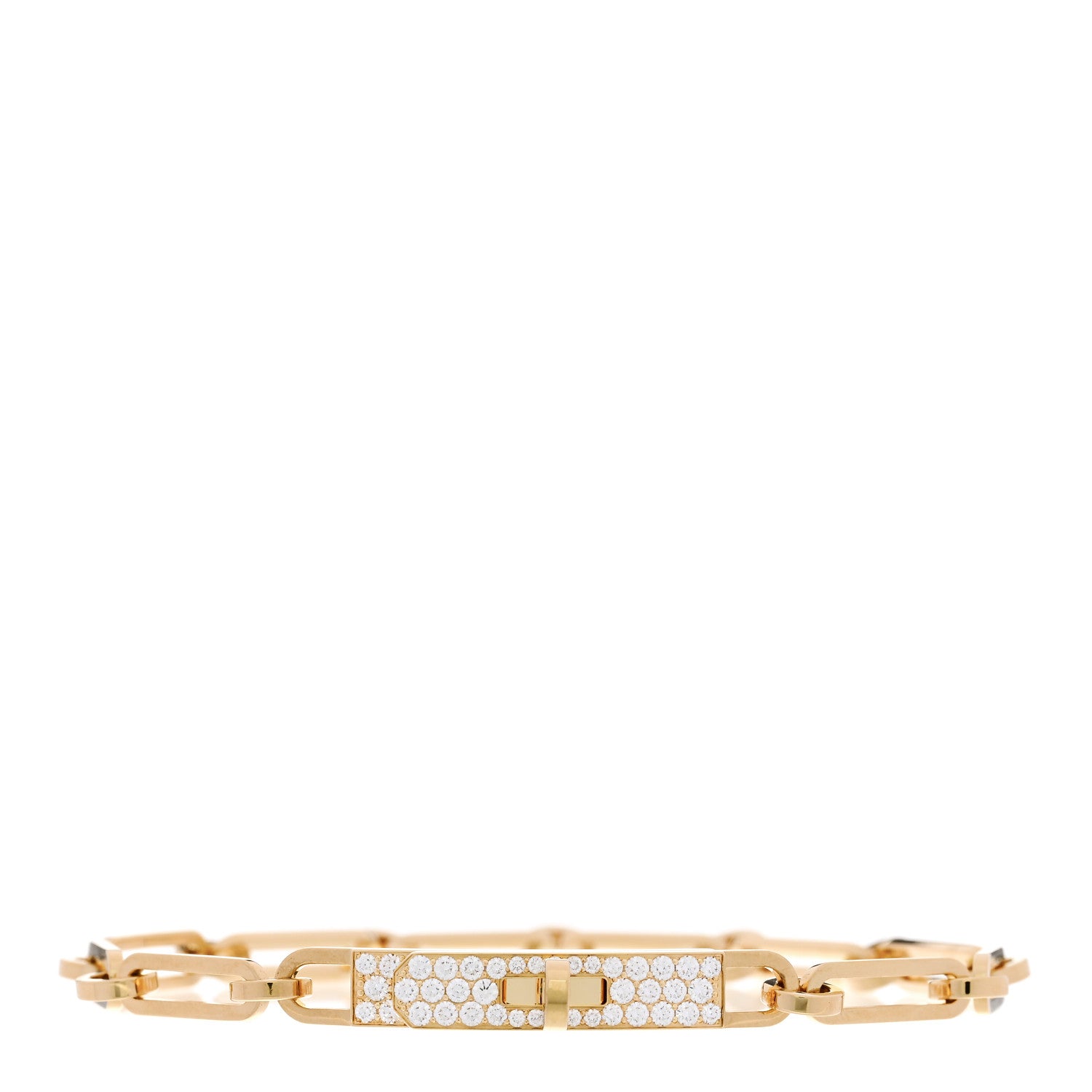 Hermes 18K Yellow Gold Diamond Pave PM Kelly Chaine Bracelet ST 1 of 4