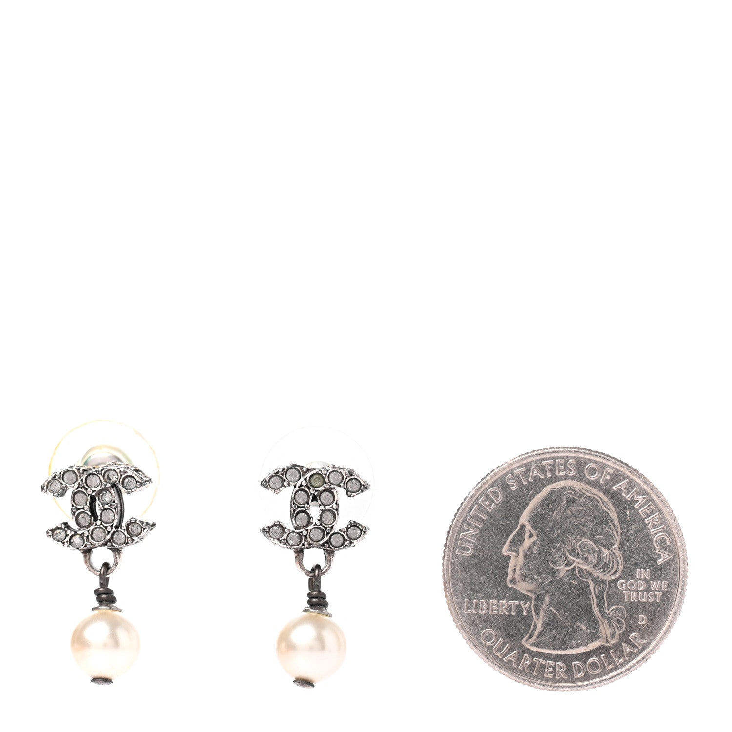 Chanel Ruthenium Crystal Pearl CC Drop Earrings 2 of 3
