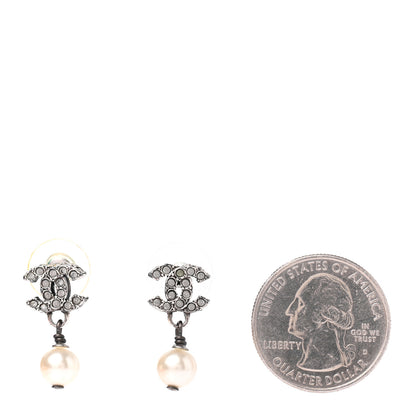 Chanel Ruthenium Crystal Pearl CC Drop Earrings 2 of 3