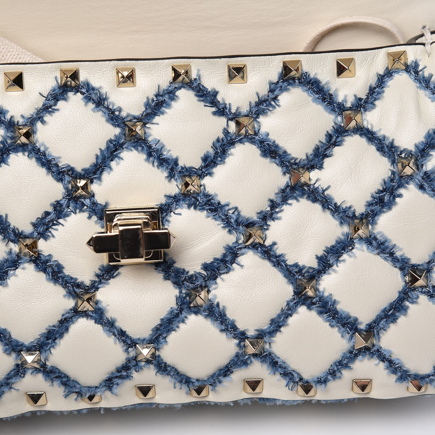 Valentino Garavani Lambskin Denim Quilted Small Rockstud Spike Shoulder Bag Ivory 12 of 12