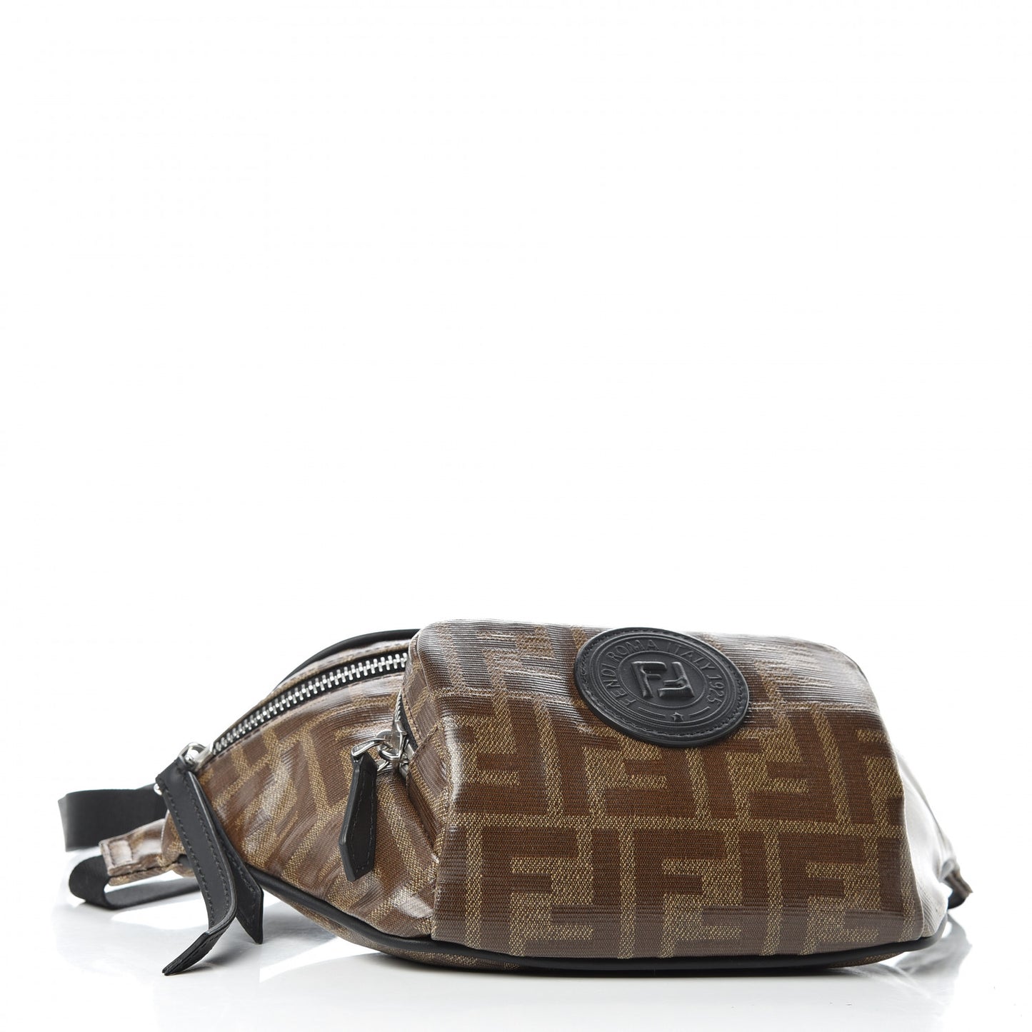 Glazed Fabric Vitello Century FF 1974 Stamp Patch Pocket Belt Bag Mogano Panna Black