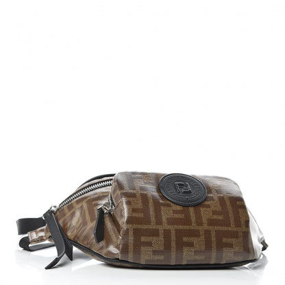 Fendi Glazed Fabric Vitello Century FF 1974 Stamp Patch Pocket Belt Bag Mogano Panna Black 4 of 10