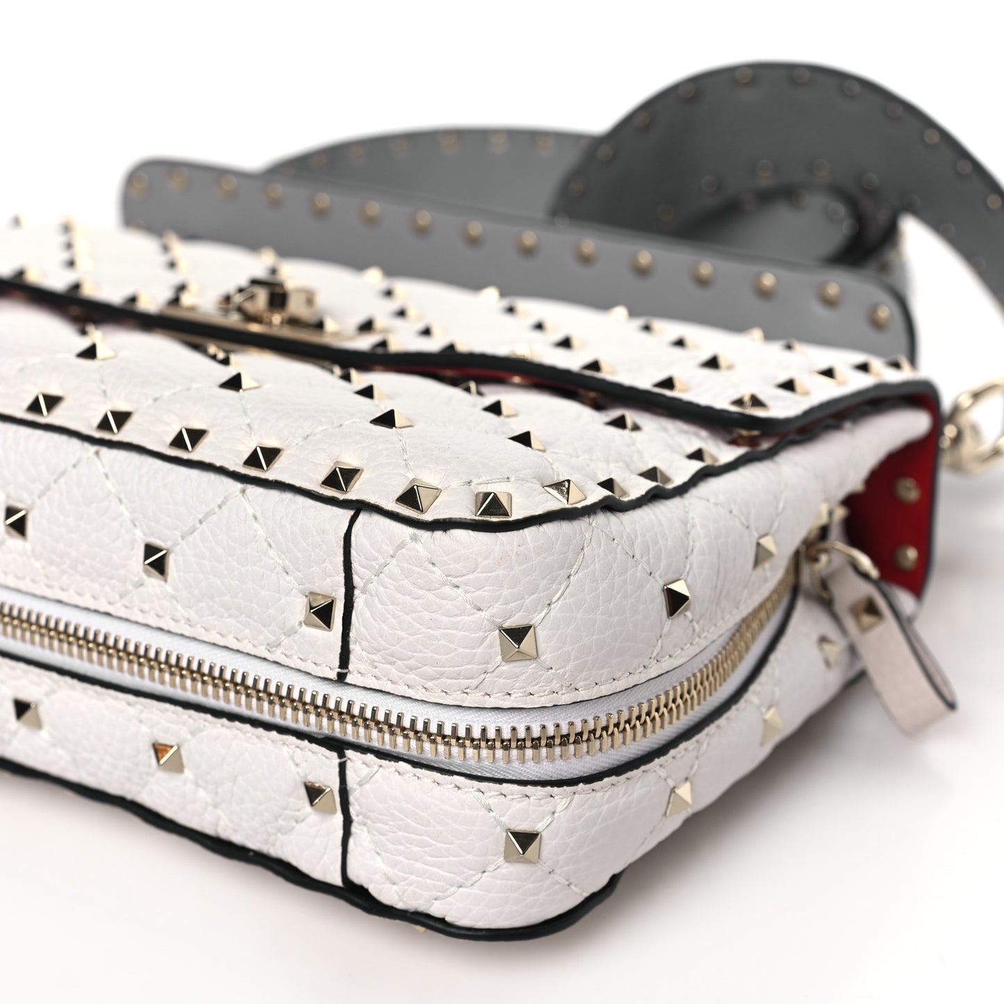 Grained Calfskin Medium Rockstud Spike Shoulder Bag White Grey