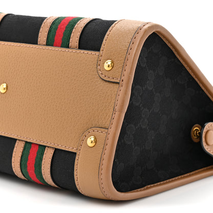 Gucci Monogram Textured Dollar Calfskin Web Small Bauletto Duffle Top Handle Bag Black Koi Beige 9 of 15