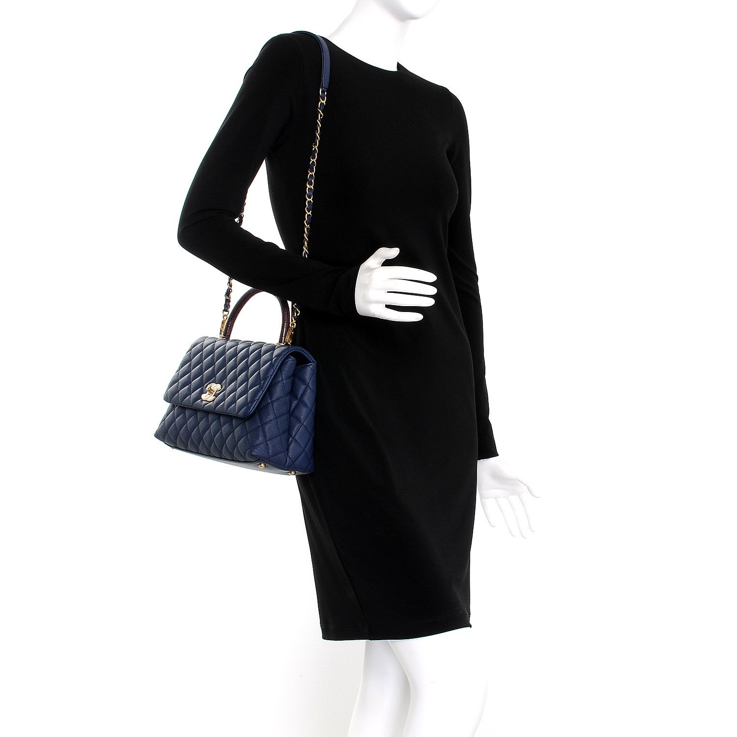 Chanel Caviar Lizard Quilted Small Coco Handle Flap Navy 2 of 8