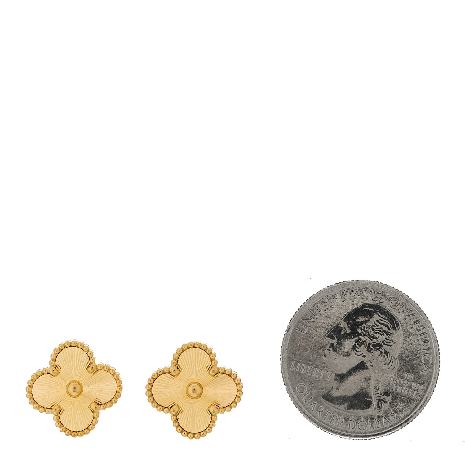 Van Cleef & Arpels 18K Yellow Gold Guilloche Vintage Alhambra Earrings 2 of 5
