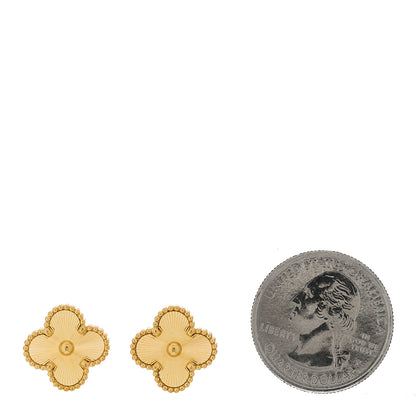 Van Cleef & Arpels 18K Yellow Gold Guilloche Vintage Alhambra Earrings 2 of 5