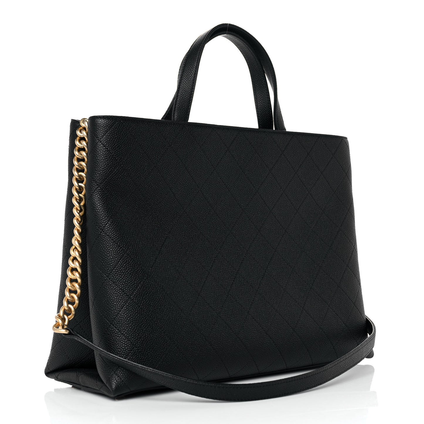 Caviar Stitched Large Shopping Tote Bag Black