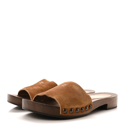Miu Miu Suede Logo Slide Clogs 38 Cannella 4 of 9