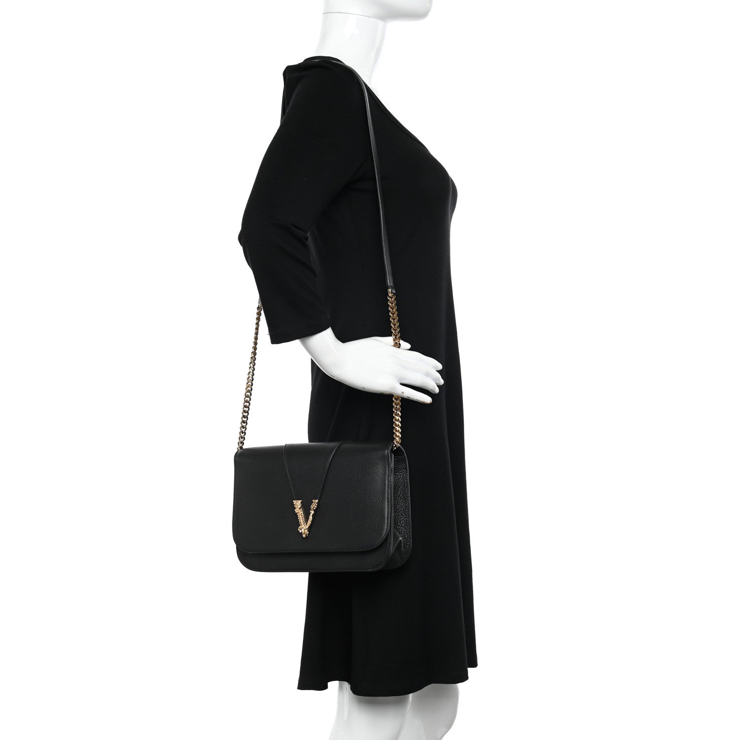 Versace Grainy Calfskin Virtus Chain Crossbody Black 2 of 9
