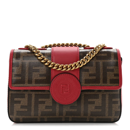 Fendi Glazed Fabric Vitello Century FF 1974 Stamp Patch Mini Double F Crossbody Bag Mogano Panna Fragola 1 of 9