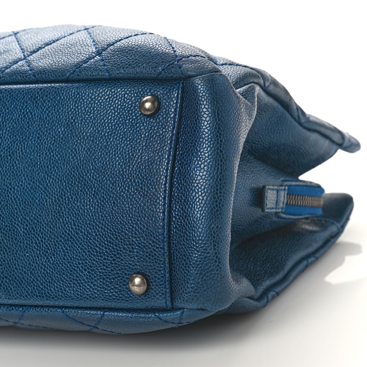 Iridescent Caviar Quilted Chic Shopping Tote Blue