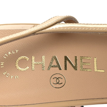 Chanel Patent Calfskin Cap Toe CC Slingback Pumps 40 Beige Black 9 of 11