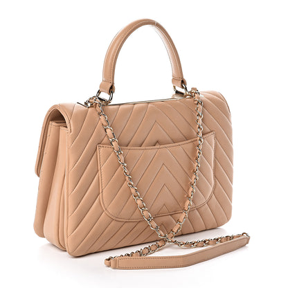 Chanel Lambskin Chevron Quilted Medium Trendy CC Dual Handle Flap Bag Beige 3 of 10