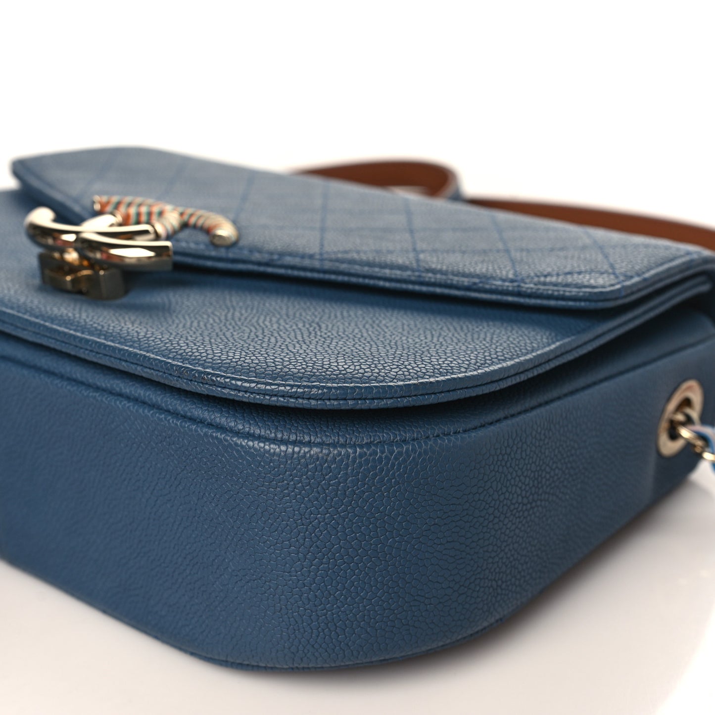 Grained Calfskin Quilted Medium Cuba Top Handle Flap Blue