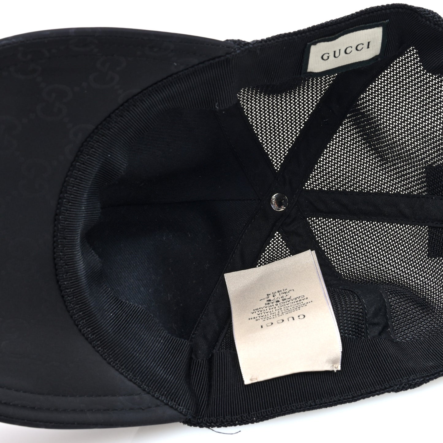 Nylon Light Mesh Dollar Calfskin GG Monogram Baseball Hat S Black
