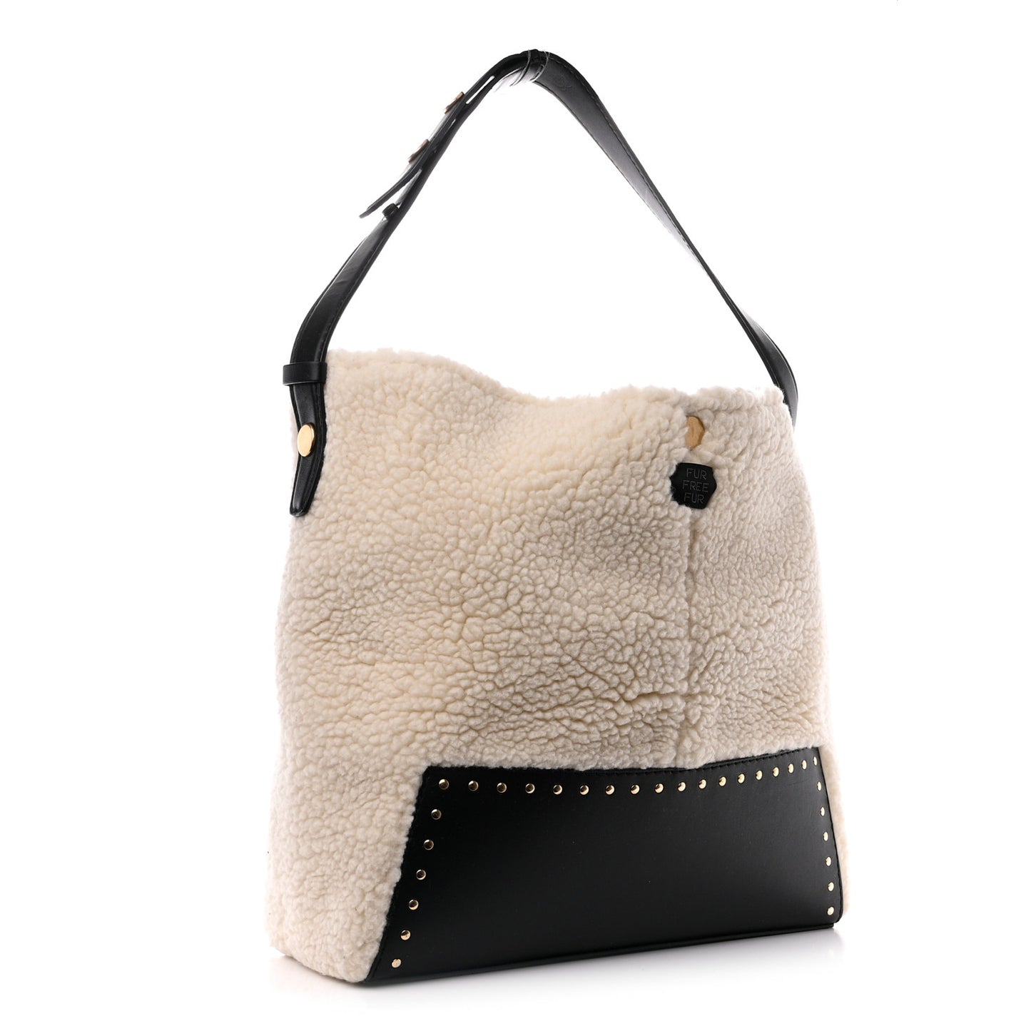 Eco Alter Nappa Shearling Popper Bucket Bag Black White