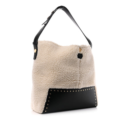 Stella McCartney Eco Alter Nappa Shearling Popper Bucket Bag Black White 3 of 10