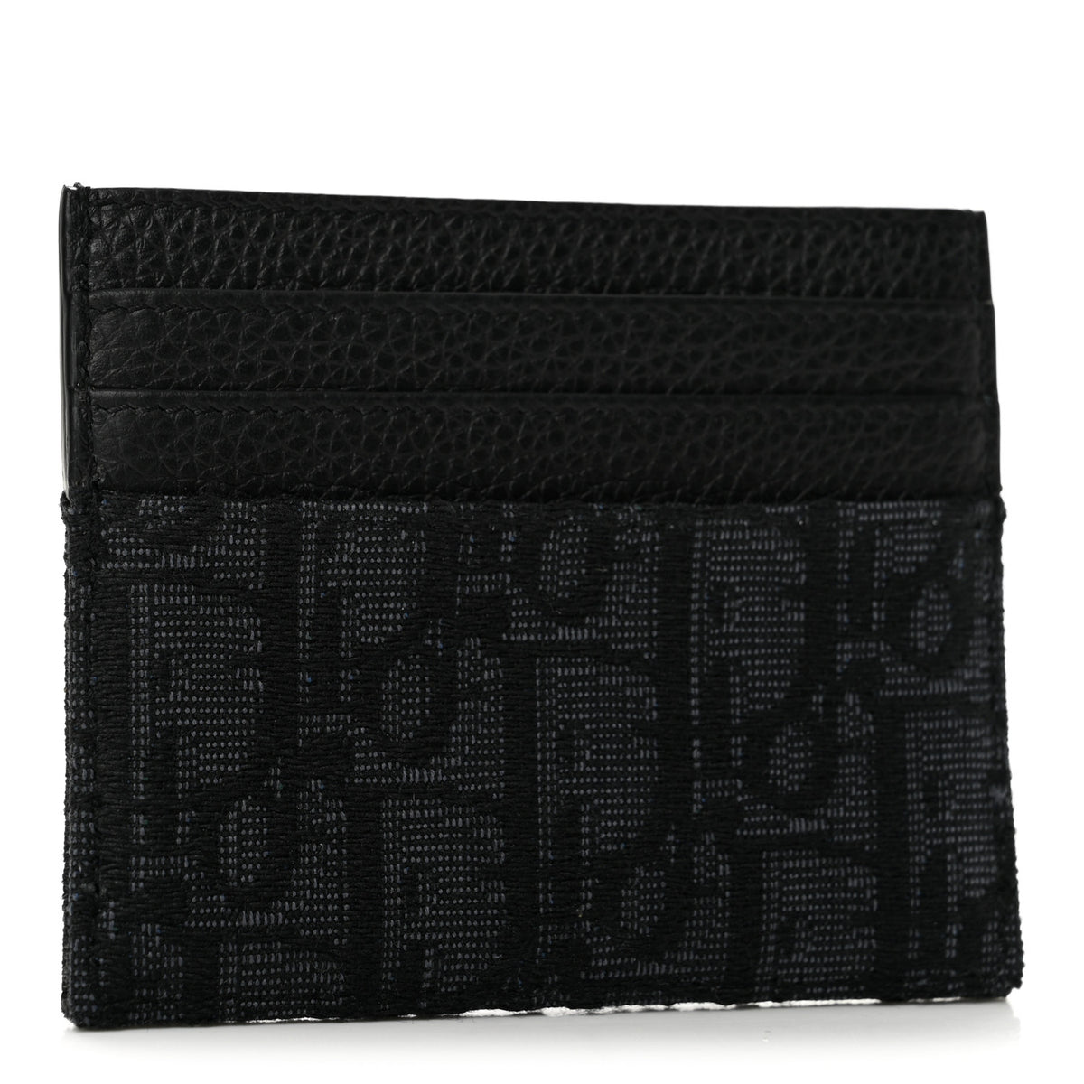 Oblique Jacquard Grained Calfskin Card Holder Black