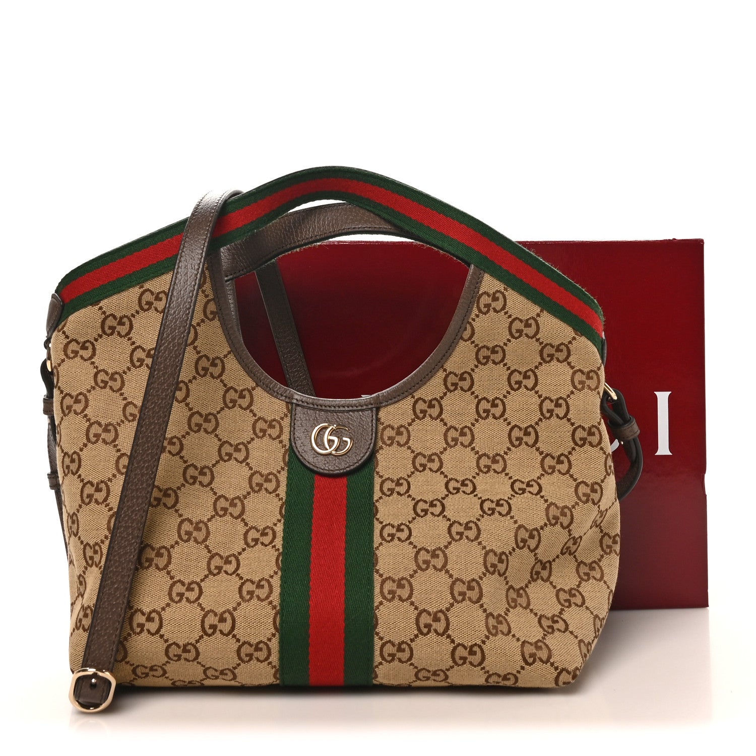 Gucci Monogram Web Small Giglio Tote Beige Dark Brown 9 of 9