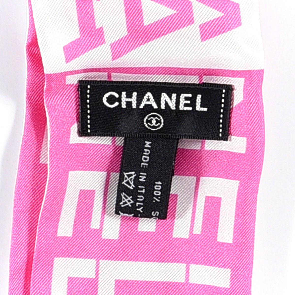 Chanel Silk Logo Slim Bandeau Scarf Fuchsia White 5 of 6